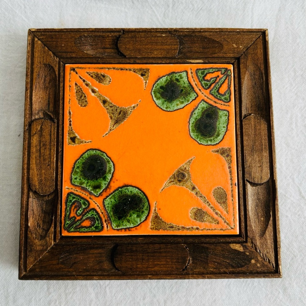 Mid Century Vitrocerrmica 70's Orange Groovy Ceramic Tile Trivet